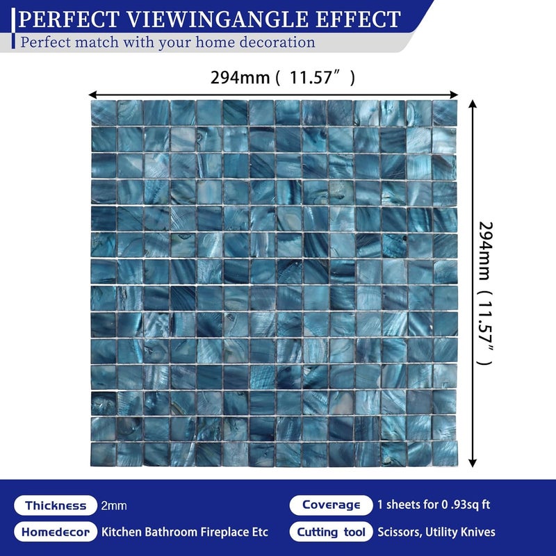 Mop Right Angle Mother Pearl Mosaic Tile Backsplash Mesh for Bathroom Kitchen, Square Dark Blue 10 Sheets - Image 2